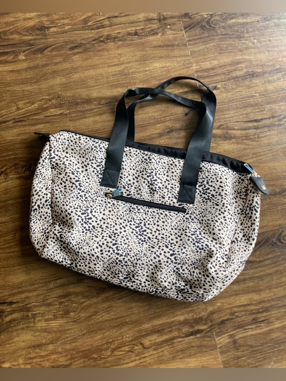 Mali + Lili Spotted Beige Canvas Tote with Black Accents New